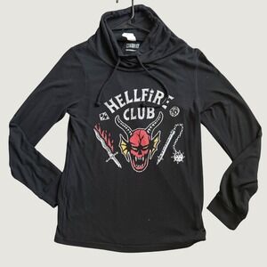Netflix Stranger Things Hoodie Size M Hellfire Club Graphic Hooded Shirt Black